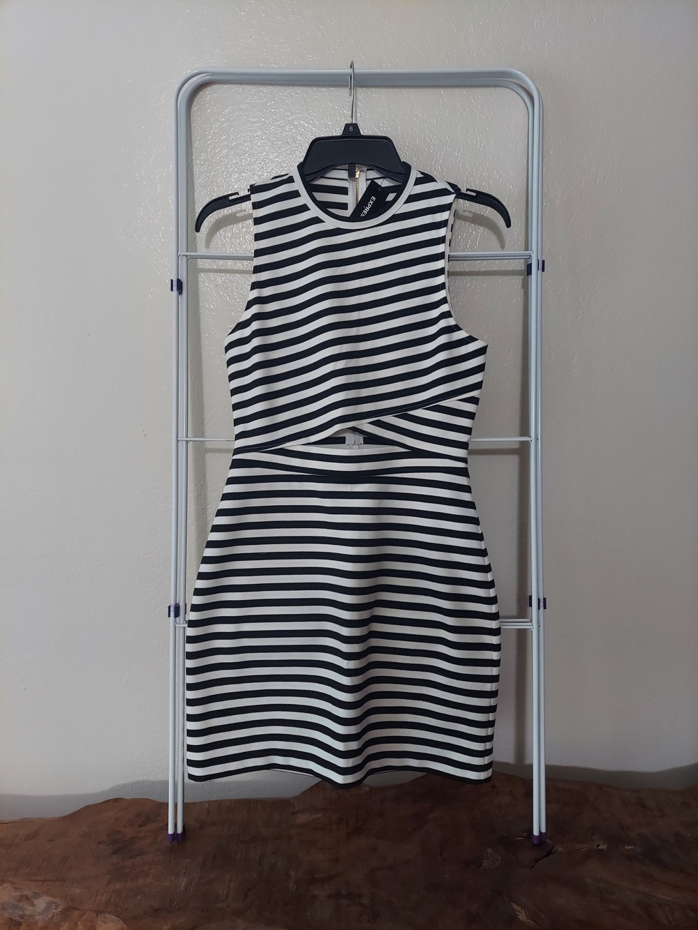Express Black and White Striped Cutout Mini Dress - Picture 2 of 7
